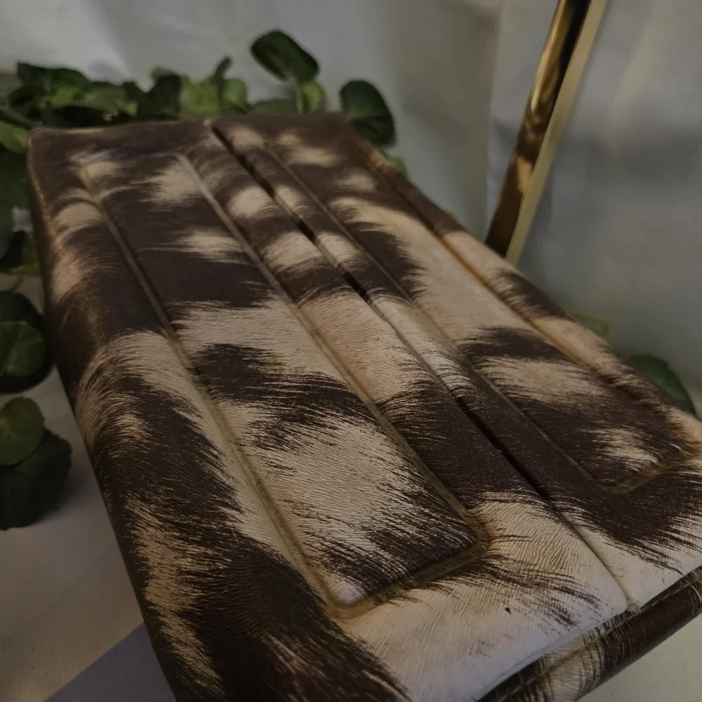Vintage 70s Cow Print Train Case Hard Vanity Cosmetic Travel Box